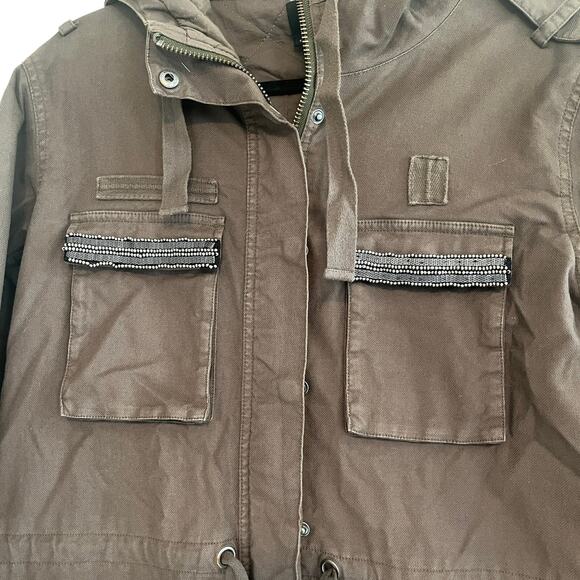 The Kooples Longline Cotton Utility Parka Coat Jacket Khaki Brown Size 2 - Picture 5 of 10